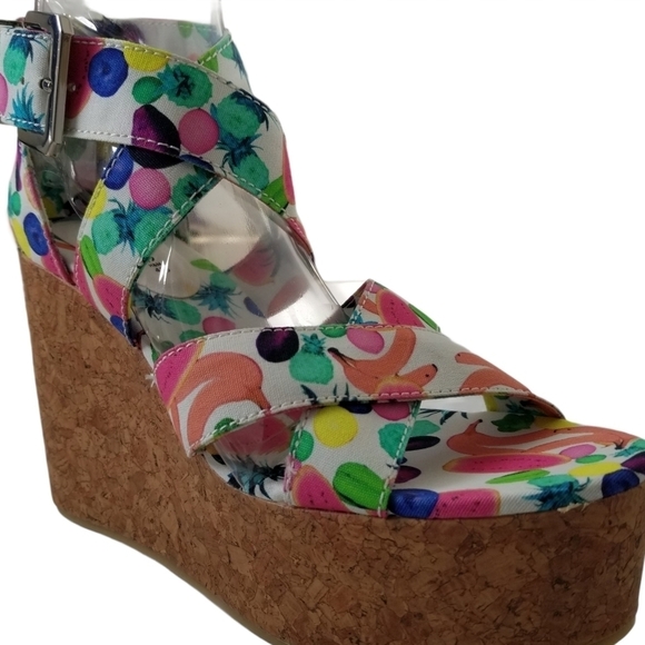 H&M Multicolor Wedge Cork Heel Sandals. - Picture 3 of 6